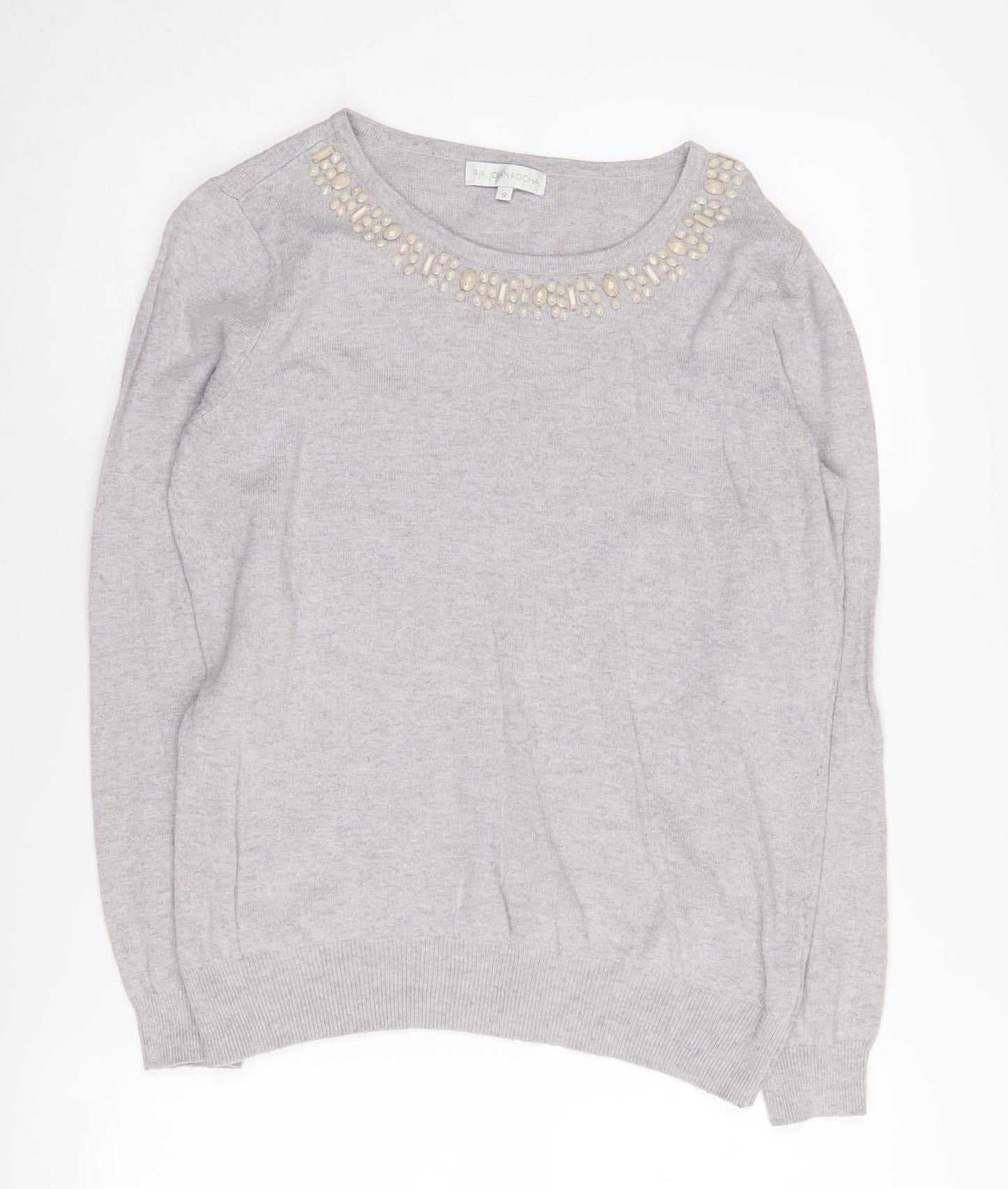 RJR John Rocha Women's Grey Beaded Pullover Jumper Size 12