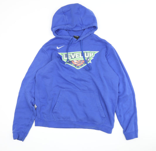 Nike Men's Blue Pullover Hoodie - M, Graphic Logo