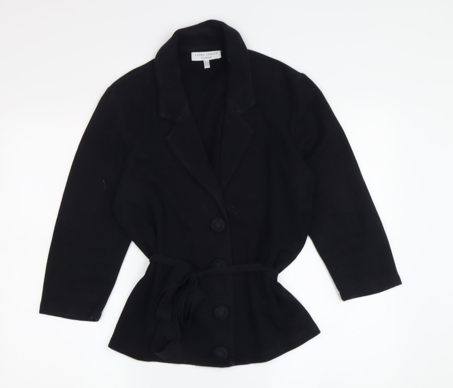 Laura Ashley Black Wool Belted Women's Jacket Size 14