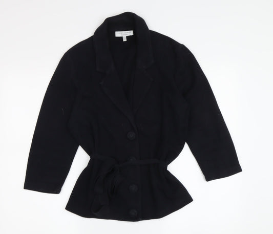 Laura Ashley Black Wool Belted Women's Jacket Size 14