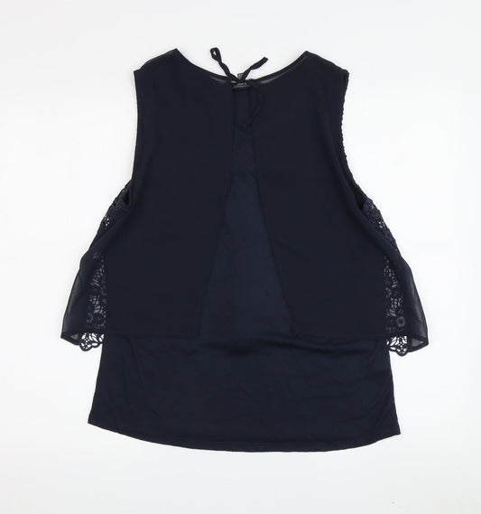 Laura Ashley Women's Blue Sleeveless Crochet Tank Top