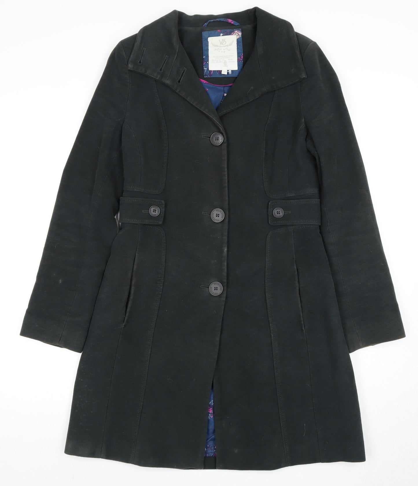 White Stuff Women's Black Cotton Overcoat Size 8