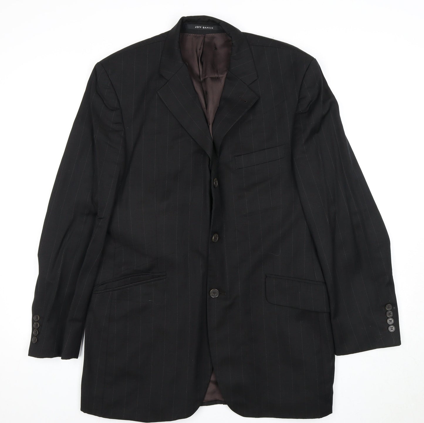 Jeff Banks Men's Black Blazer 40R, Wool Striped Jacket