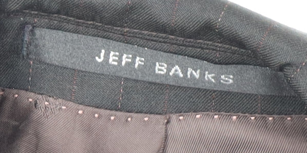 Jeff Banks Men's Black Blazer 40R, Wool Striped Jacket