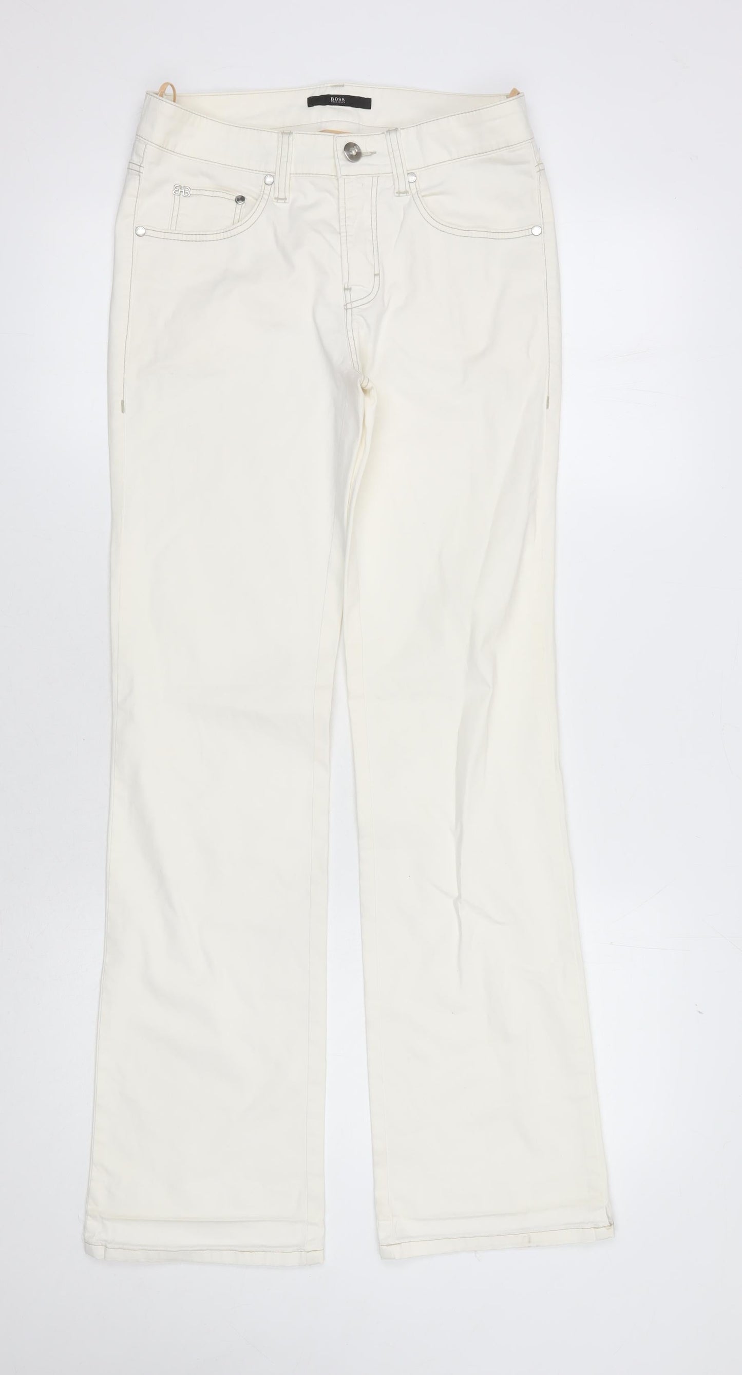 Hugo Boss Women's Ivory Straight Trousers Size 28