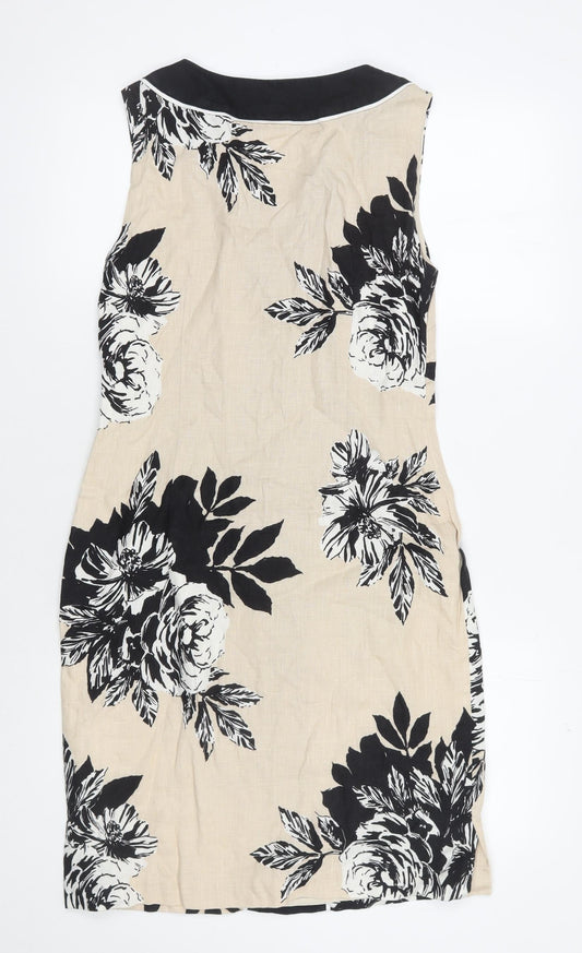Laura Ashley Women's Beige Black Floral Shift Dress UK 10