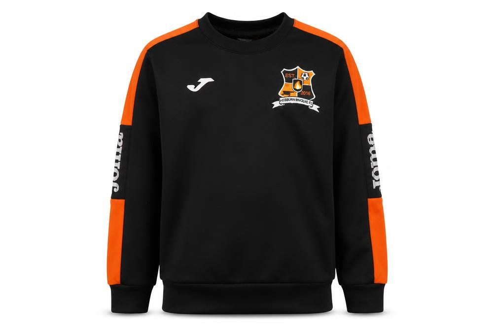 Front view of Joma boys’ black 2xs pullover sweatshirt with logo