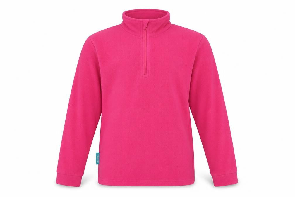 Front view of Mountain Warehouse girls’ pink fleece jacket 11-12 years