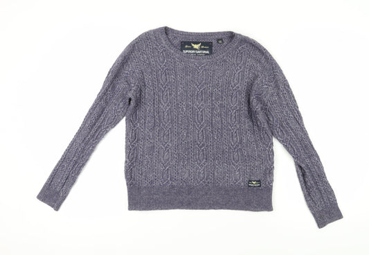 Superdry Women's Grey Pullover Jumper, Size S, Cable-Knit