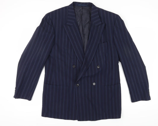Hugo Boss Men's Blue Striped Double-Breasted Blazer 42R