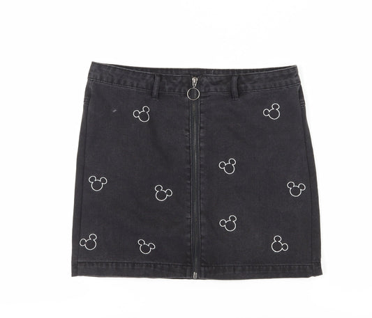 Disney Women's Black Short Denim Skirt - Size 14