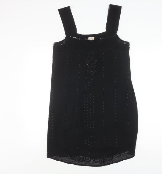 Whistles Women's Black Beaded Silk Shift Dress UK 10