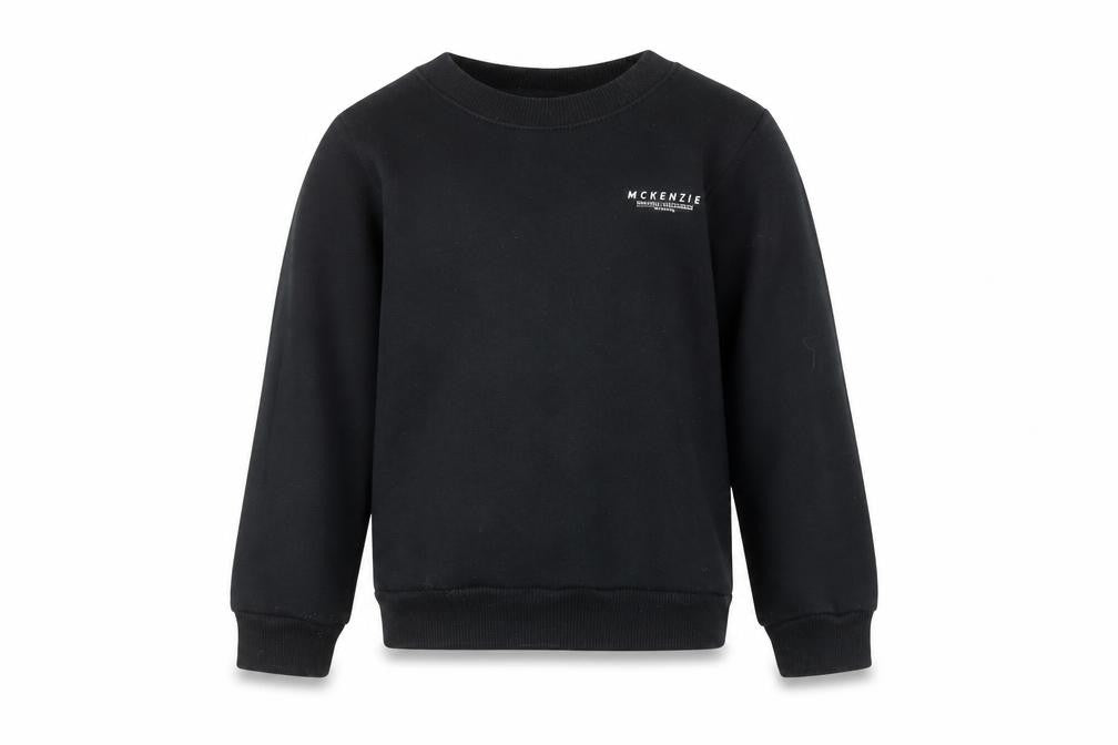 Front view of McKenzie girls’ black pullover sweatshirt 6-7 years casual logo