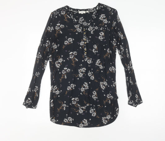 Fat Face Women's Black Floral V-Neck Blouse UK 6