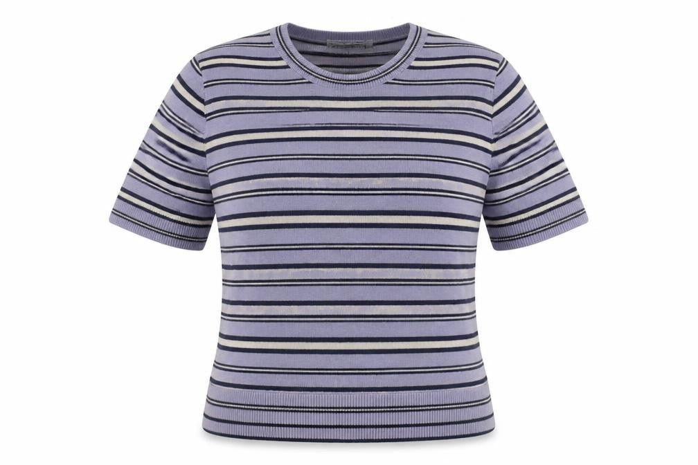 Front view of Jaeger Women's Multicoloured Wool Striped T-Shirt, size 12