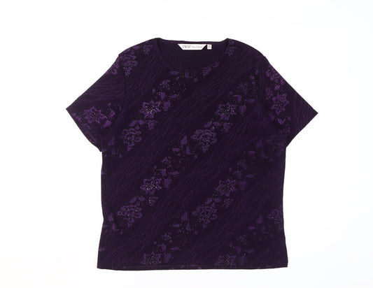 EWM Purple Floral Glitter Women's T-Shirt Size 14