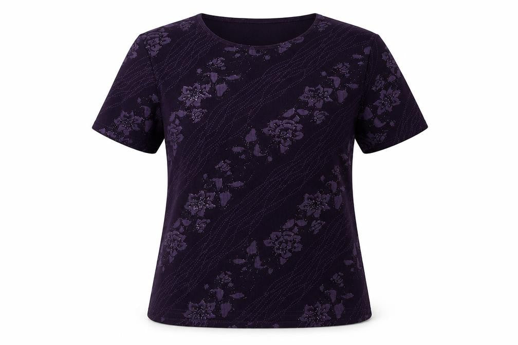 Womens UK Size 14 EWM Pure Classics Purple Polyester Blend T-Shirt