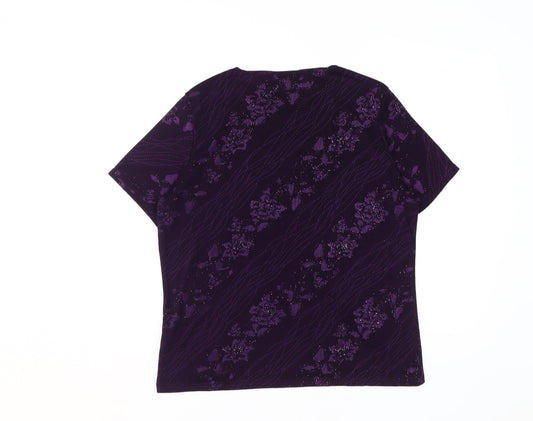 EWM Purple Floral Glitter Women's T-Shirt Size 14