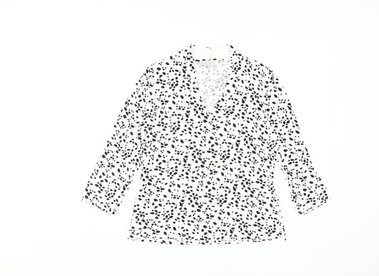Hobbs Women's White Animal Print Blouse, M, V-Neck