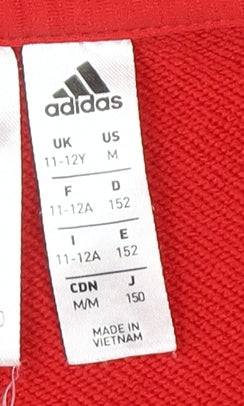 Adidas Boys Red Football Hoodie 11-12Y Pullover Sports Logo