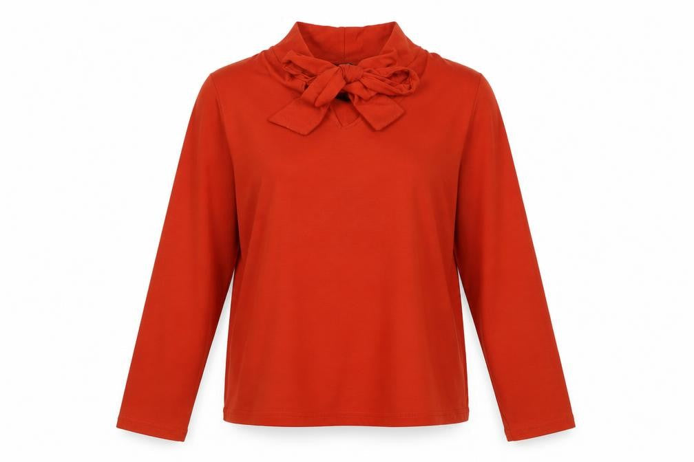 Isle Collection Red Bow Blouse Women M Long Sleeve