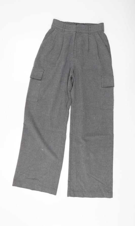 Hollister Women’s Grey Cargo Trousers XS Wide-Leg