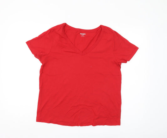 Old Navy Women's Red V-Neck T-Shirt Medium