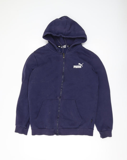 Puma Men's Blue Full Zip Hoodie - Small, Logo Accent
