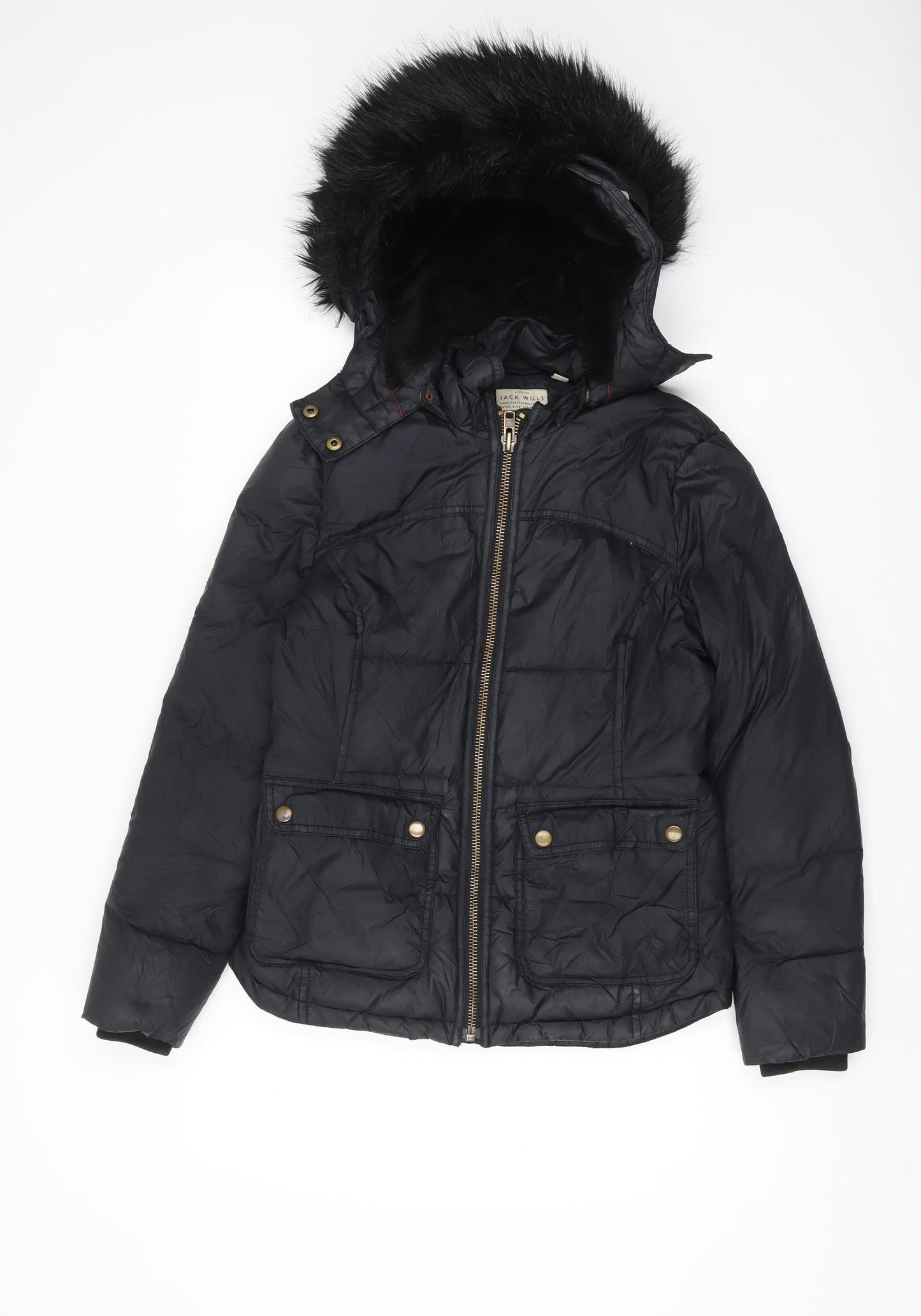 Jack Wills Women's Black Puffer Jacket Size 8