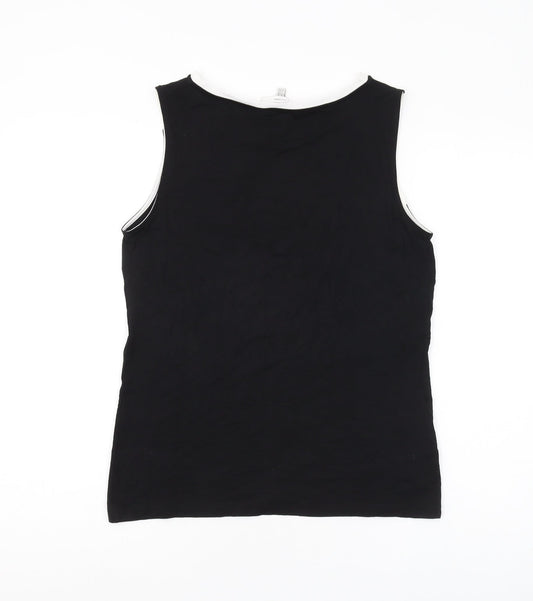 Laura Ashley Women's Black Tank Top, Size 12, Floral Embroidery