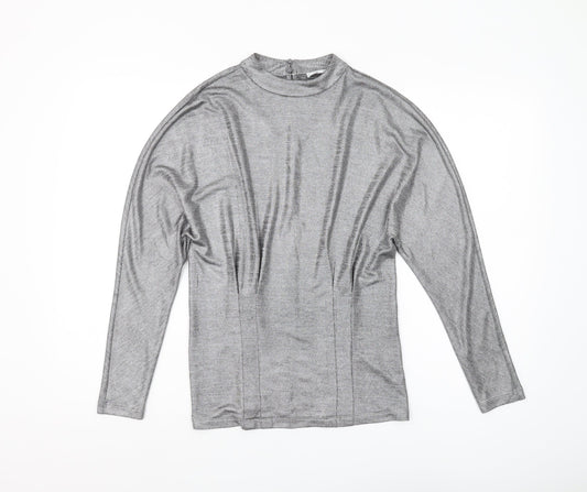 Reiss Women's Grey XS Mock Neck Long Sleeve Top