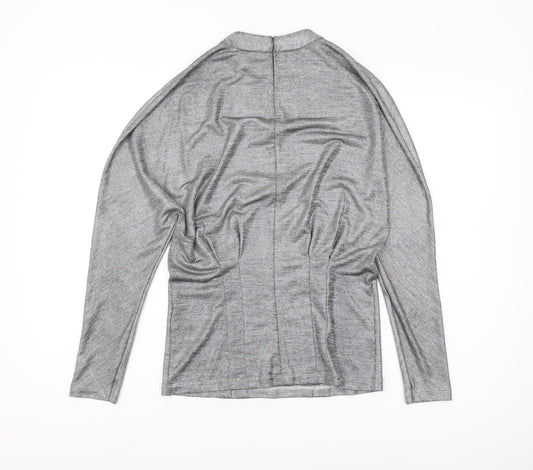 Reiss Women's Grey XS Mock Neck Long Sleeve Top