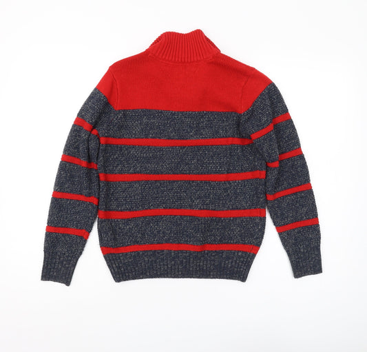 Tommy Hilfiger Boys Red Grey Striped Pullover Jumper M