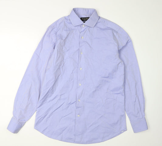 Massimo Dutti Men's Blue Slim Fit Dress Shirt 41 Long Sleeve