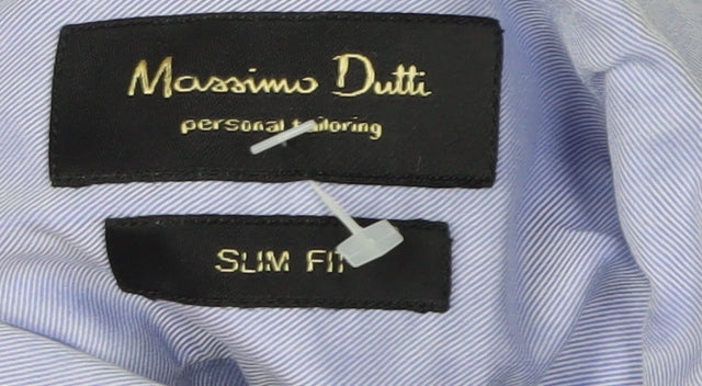 Massimo Dutti Men's Blue Slim Fit Dress Shirt 41 Long Sleeve