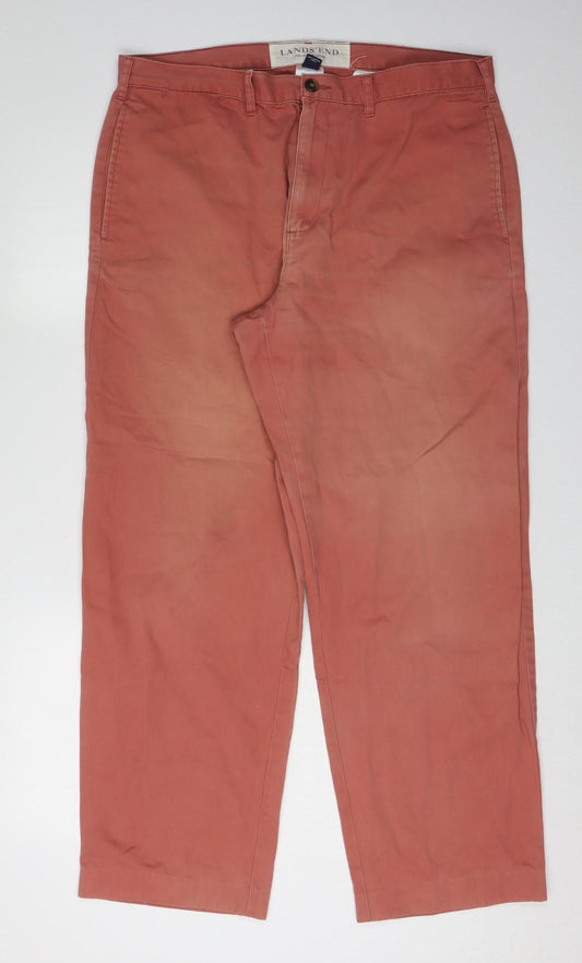 Lands' End Men's Red Chino Trousers, Size 36