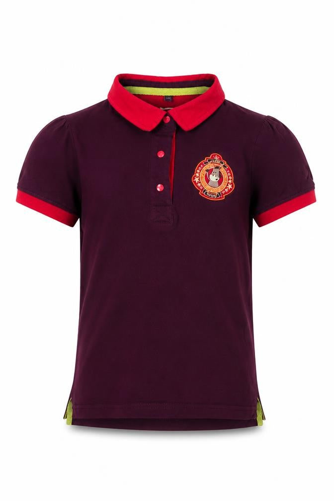 Front view of Toggi girls’ purple polo shirt 9-10 years collared embroidered