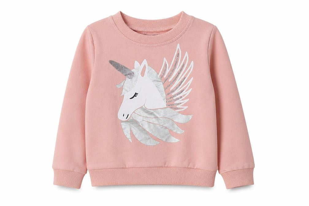 Front view of Smazero Pink Unicorn girls’ long sleeve t-shirt 3 years