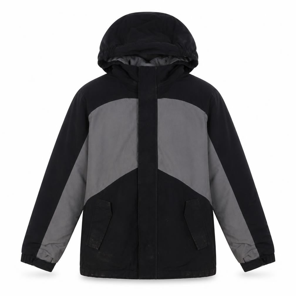 Front view of Lands' End boys’ black ski jacket 10-11 years winter hooded