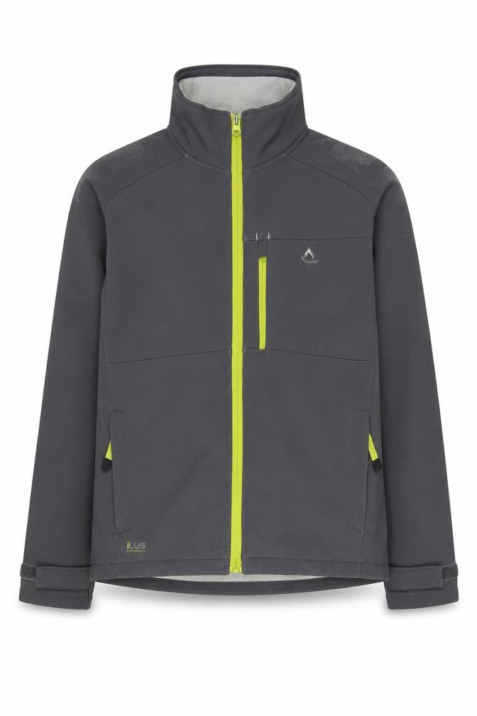 Front view of Dare 2b boys’ grey soft shell jacket 11-12 years