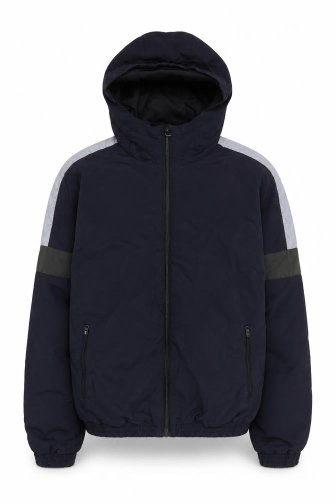 Front view of Next boys’ black hooded puffer jacket 14 years
