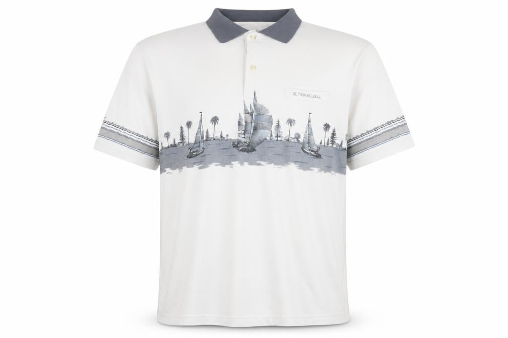 On Stage Men's XL White Nautical Polo Shirt
