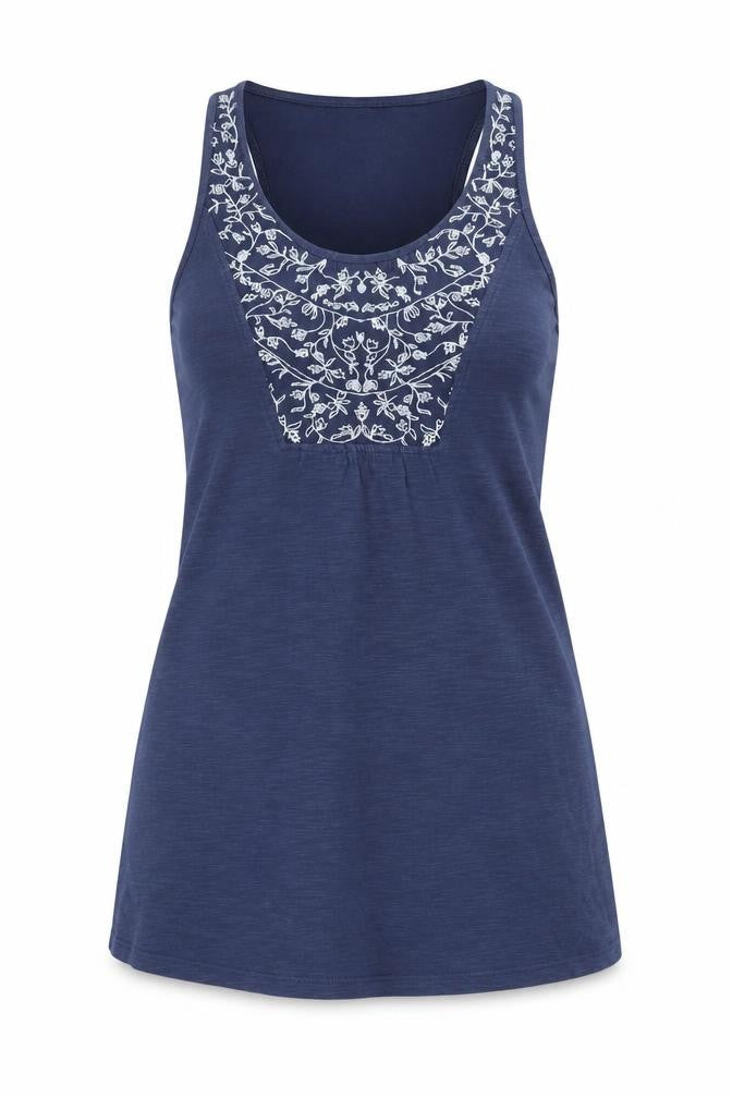 Front view of Falmer Heritage Women's Blue Tank, size 8, Embroidered