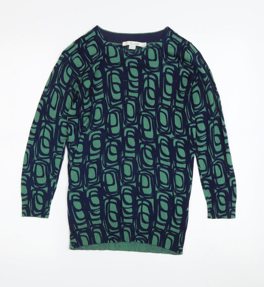 Boden Women's Green Geometric Wool Pullover Jumper Size 6