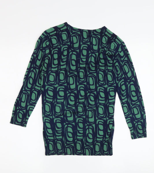 Boden Women's Green Geometric Wool Pullover Jumper Size 6