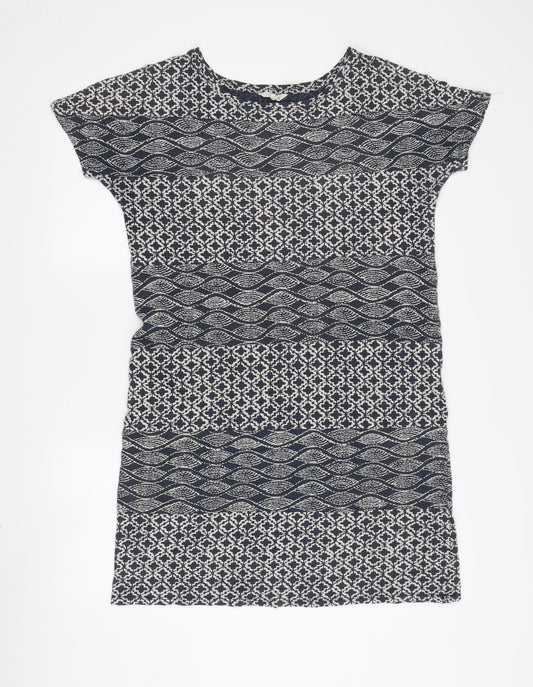 White Stuff Women's Blue Geometric Shift Dress, Size 12