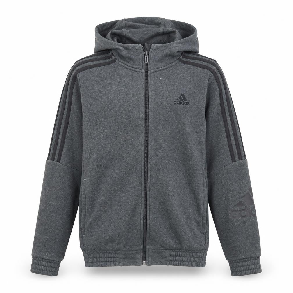 Front view of Adidas boys’ grey full zip hoodie, 11-12 years, hooded, excellent