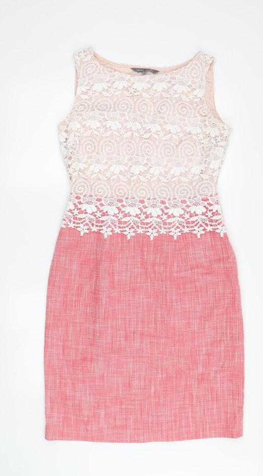 Laura Ashley Women's Pink Floral Lace Sheath Dress, Size 12