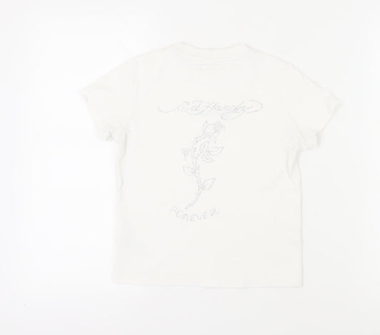 Ed Hardy Girls White T-Shirt, Size 8 Years, Graphic Embroidered