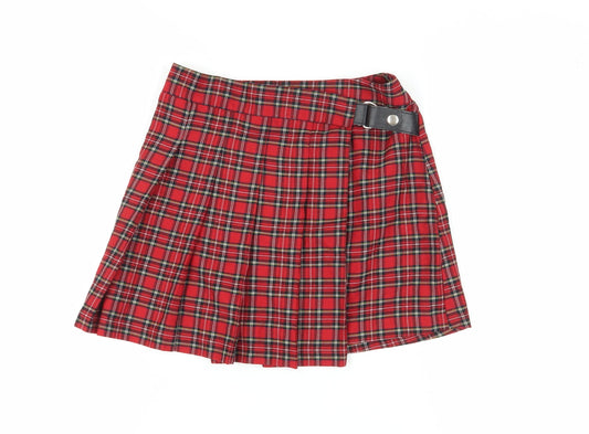 Topshop Women's Red Plaid Pleated Skirt, Size 6